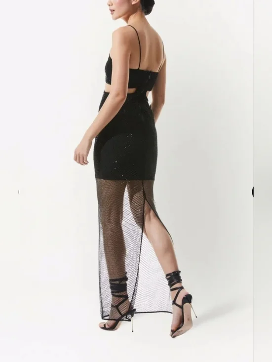 Alice + Olivia Havana embellished mesh cutout maxi dress in black Sz 0 $795 - Picture 12 of 14